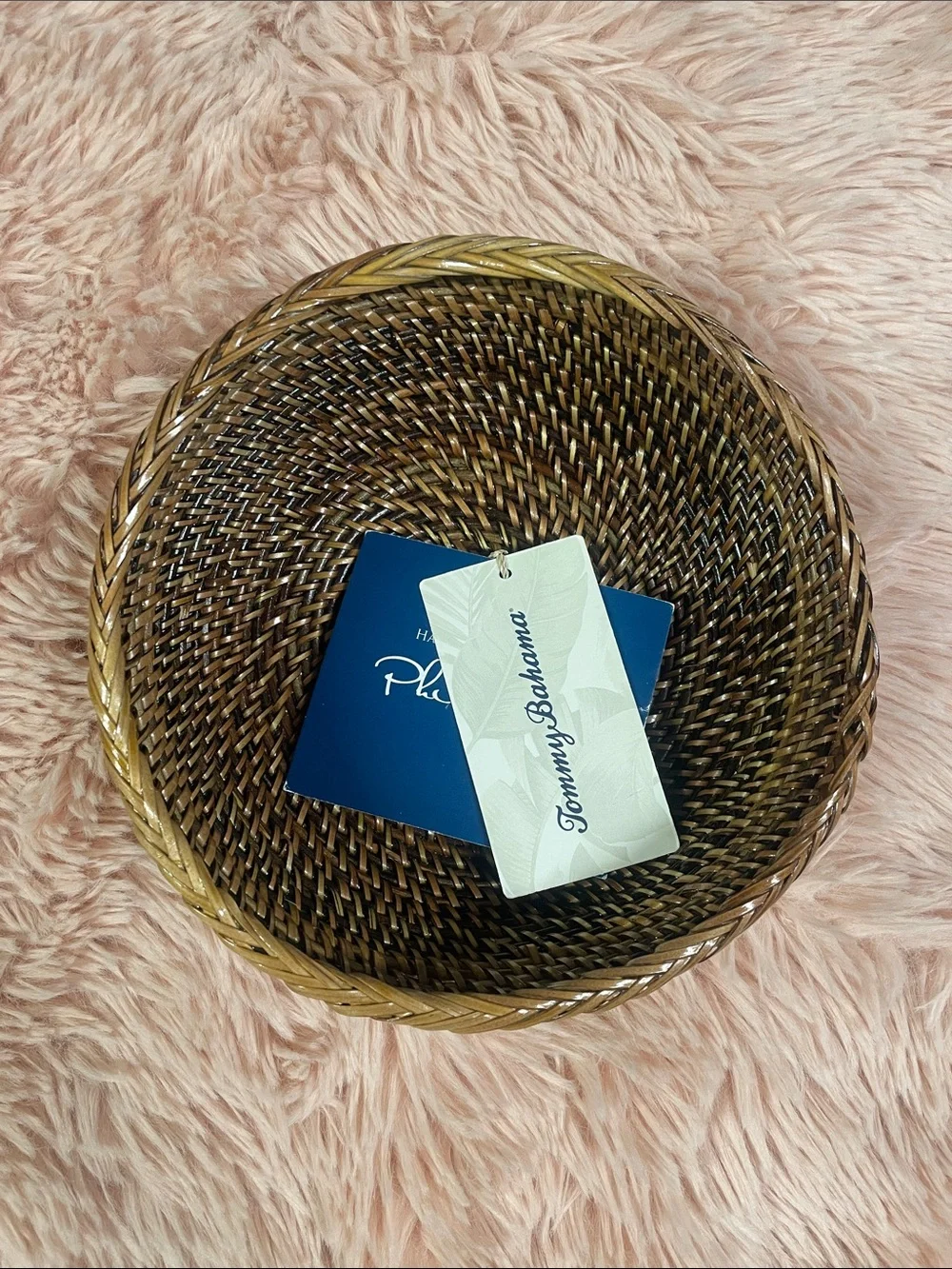 Tommy Bahama Woven Round Basket in Dark Brown and Light Brown
